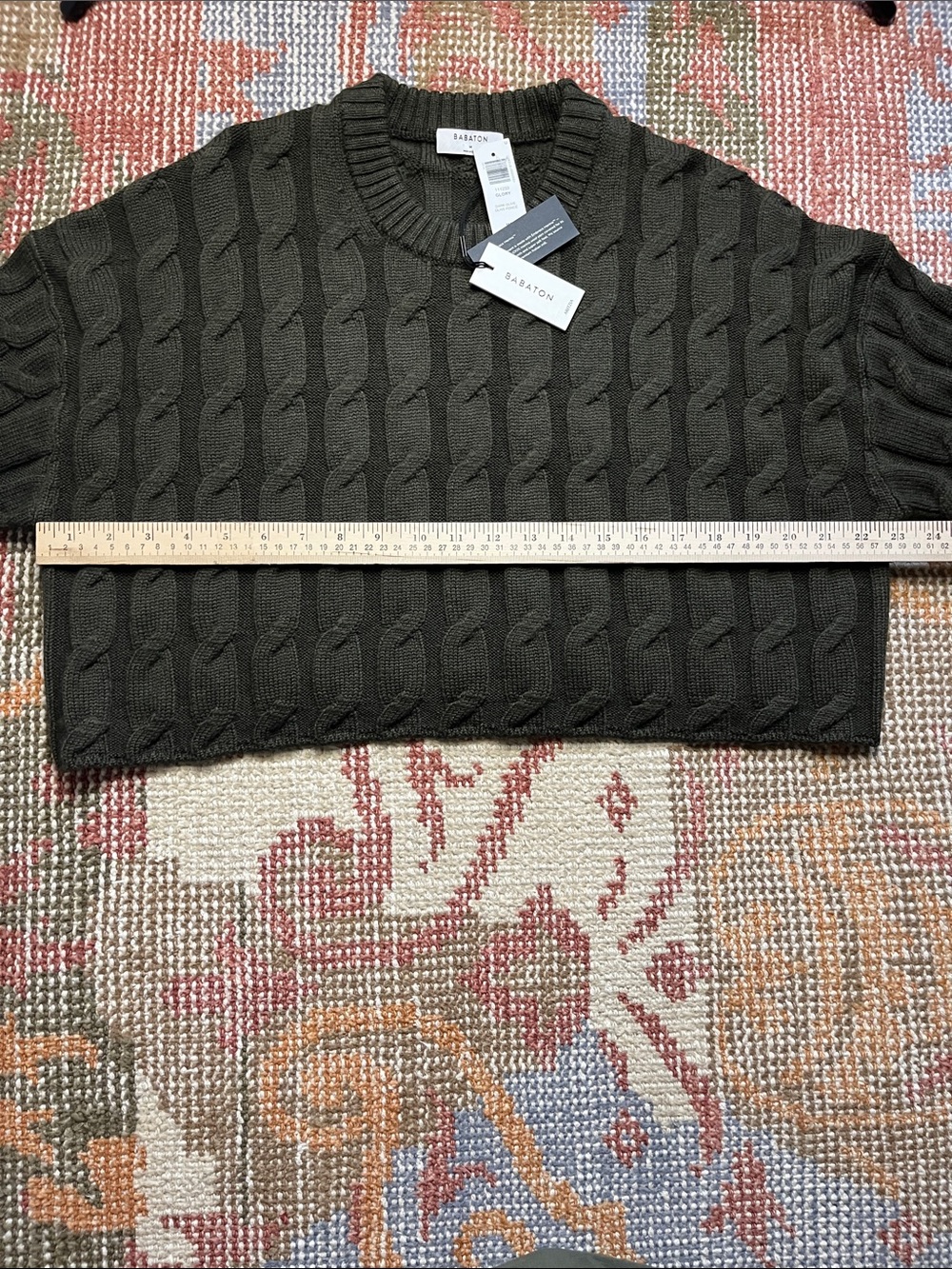 NWT Aritzia Glory Merino Wool Sweater – Dark Olive – Oversized Crewneck – Size M - Picture 5 of 8